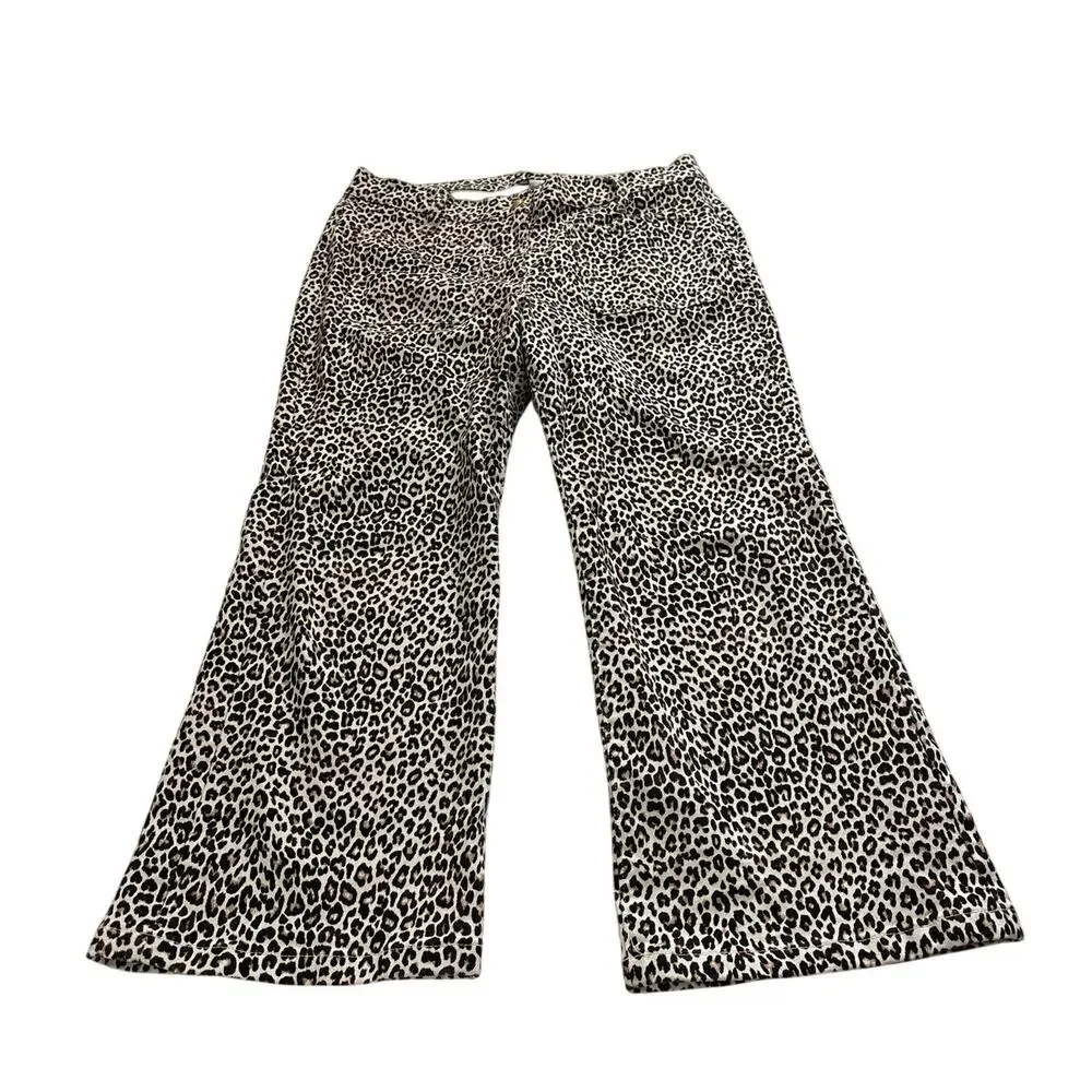 J.Crew Womens 33 High Rise Kickout Jeans Sailor Pockets Leopard Print Maximalist